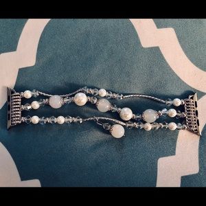 SOLD!!! Silver and White beaded Apple Watch band